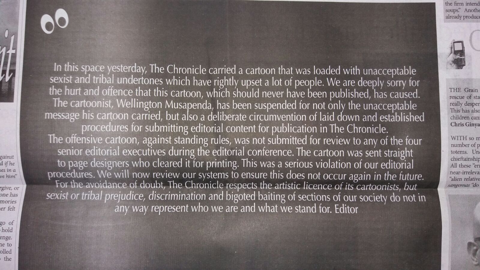  Chronicle apologies for derogatory cartoon 