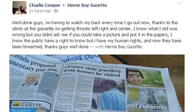 Thief threatens to block his mum on Facebook after she tells him off